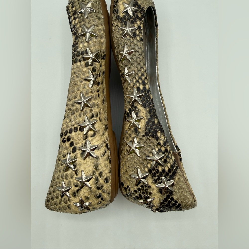Jimmy Choo Beige Python Embossed Leather Windsor Star Embellished Ballet Flats - Picture 9 of 16